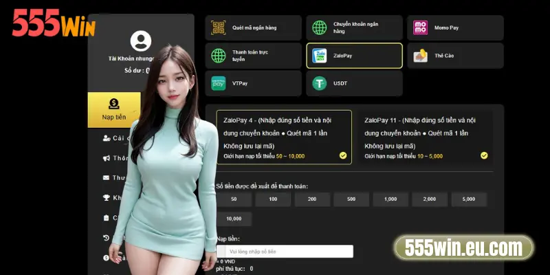 Lưu ý khi nạp tiền vào 555Win